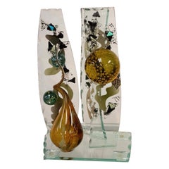 Vintage Steve Brewster Signed Modern Forms Abstract Fused Glass Assemblage Sculpture