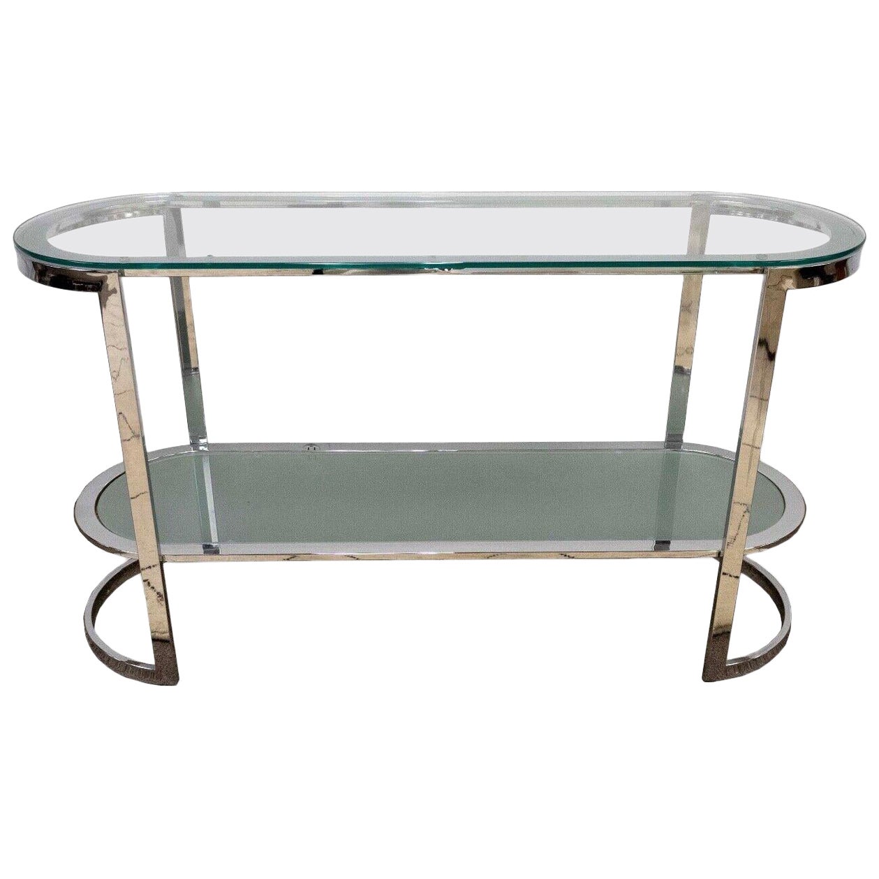 Glass & Curved Chrome Console Table Contemporary Modern For Sale