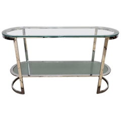 Vintage Glass & Curved Chrome Console Table Contemporary Modern