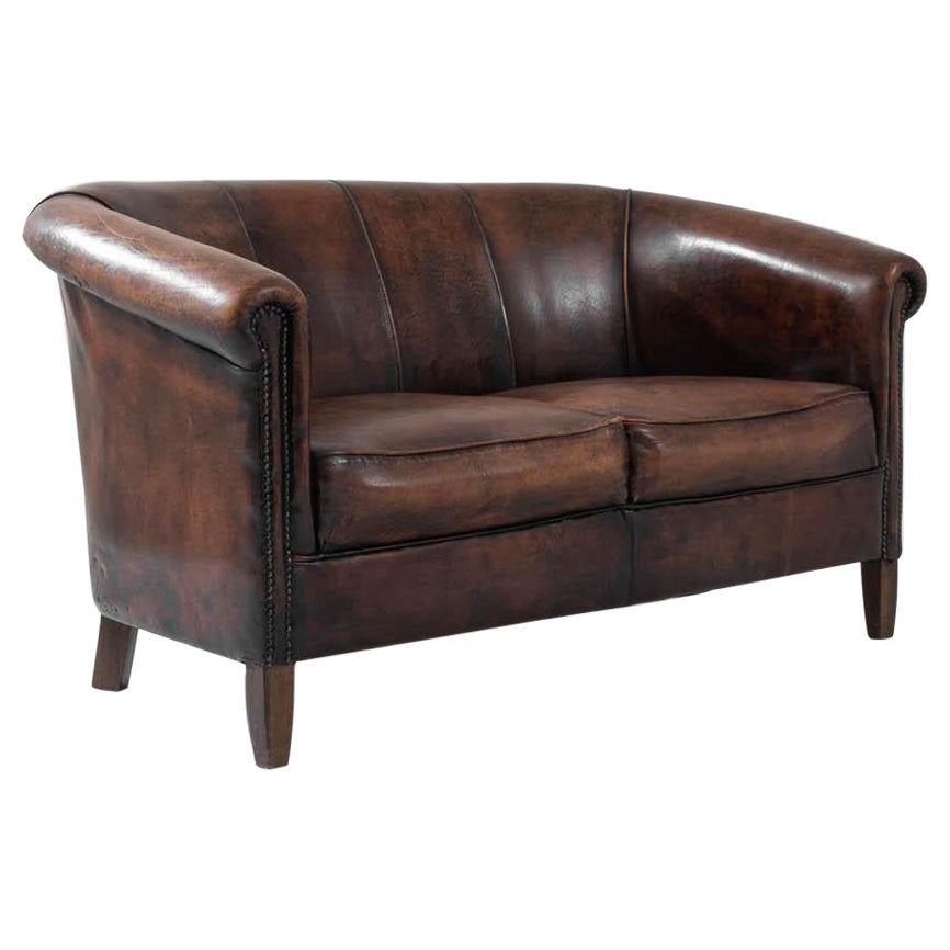 20th Century German Leather Loveseat For Sale at 1stDibs