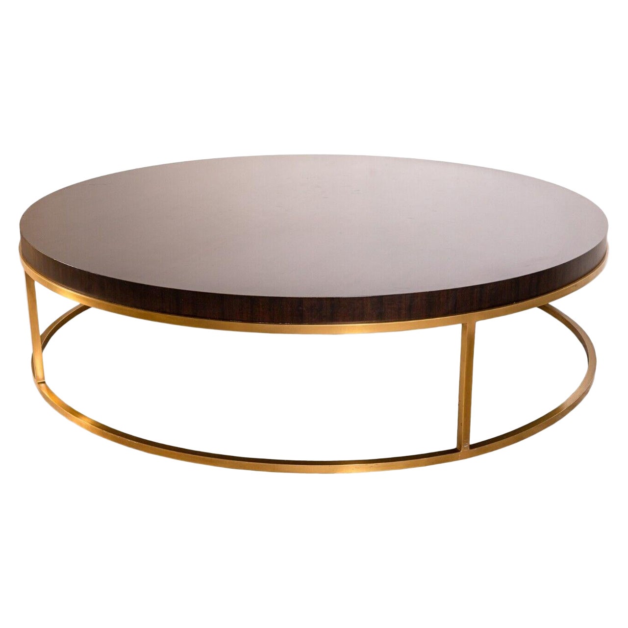 Contemporary Modern Large Round Dark Wood and Brass Coffee Table