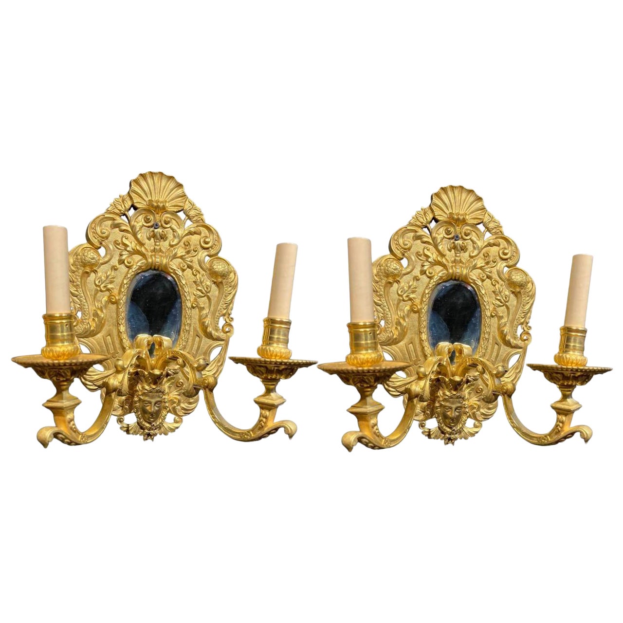 Late 19th Century French Gilt Bronze and Mirrors Sconces For Sale