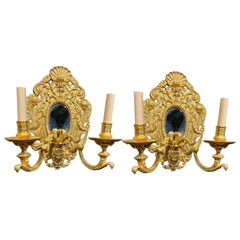 Antique Late 19th Century French Gilt Bronze and Mirrors Sconces