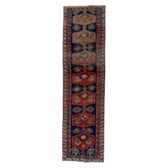 Antique Bidjar Runner with Royal Blue Field with Ivory and Red Designs