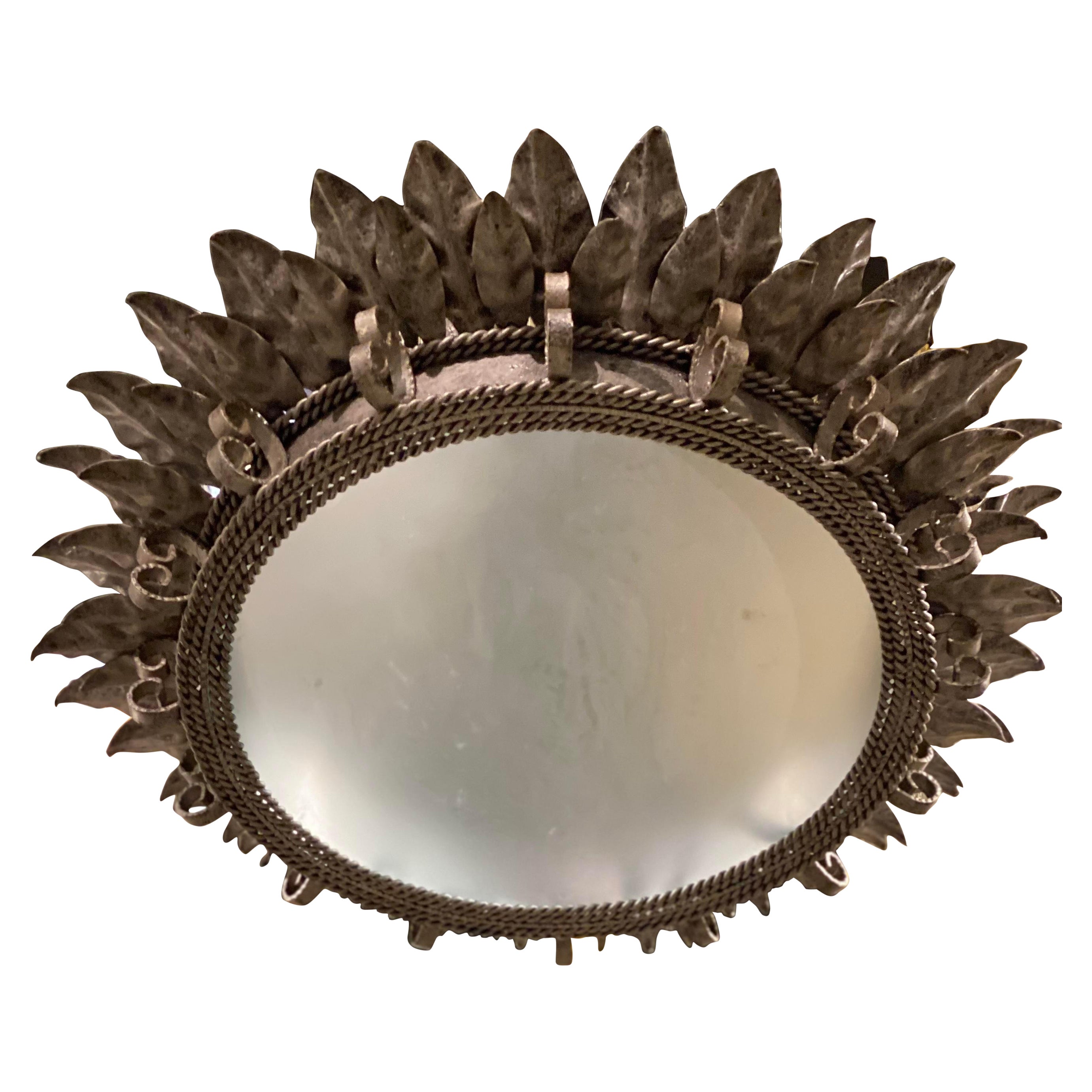 1930's Silvered Metal French Flush Mount For Sale