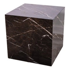 Modern Contemporary Black & White Stone Square Cube Side End Table Pedestal