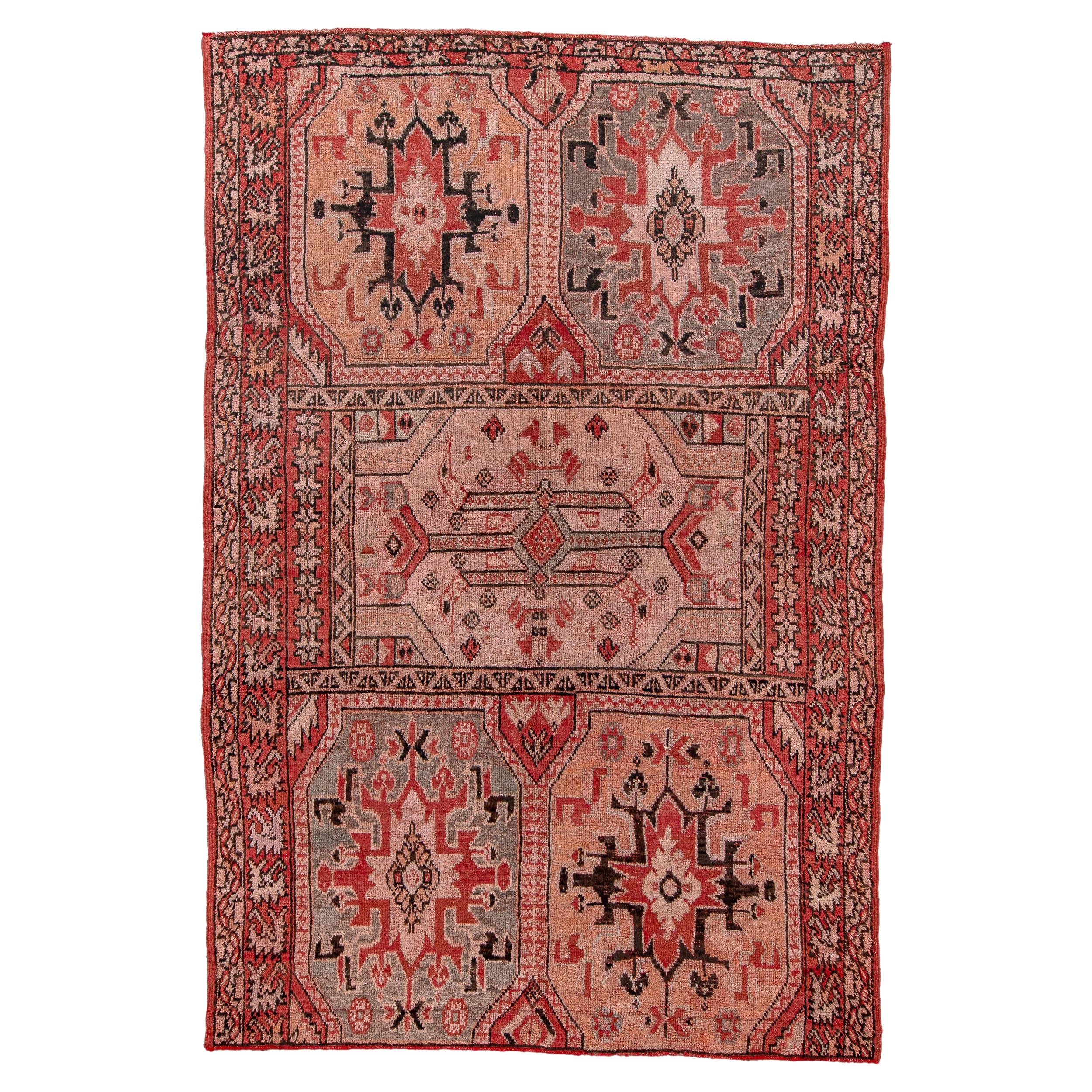 Vintage Turkish Influence Moroccan Rug with Red Background For Sale