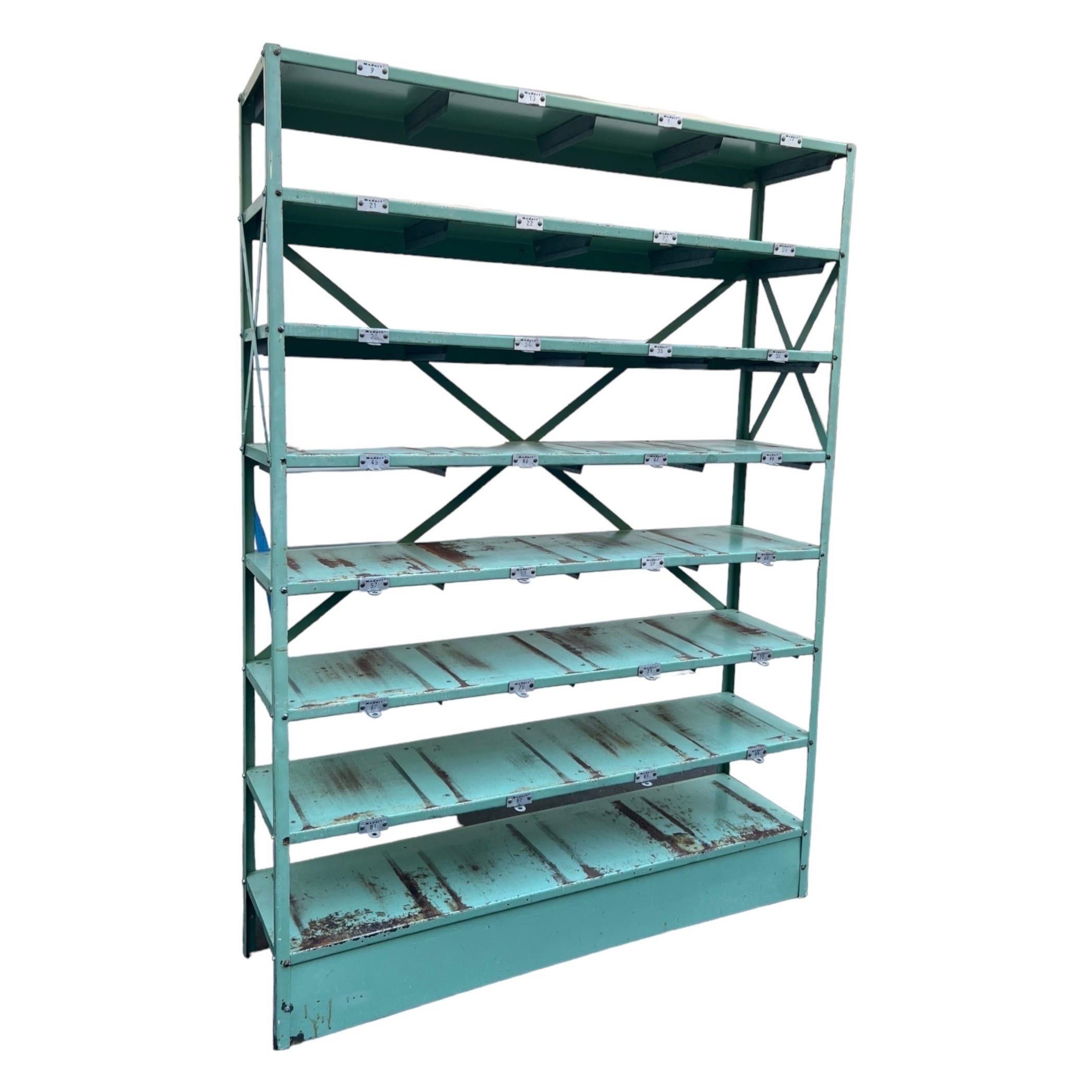 Vintage American Industrial Freestanding Bookshelf or Shelving Wall Unit  For Sale