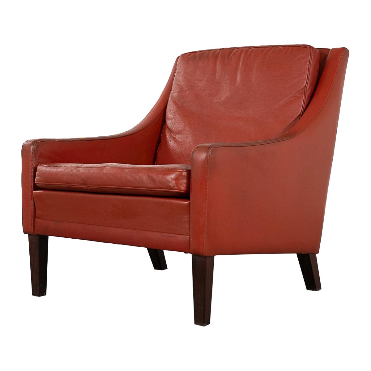 Danish Modern Rust Leather Lounge Chair For Sale