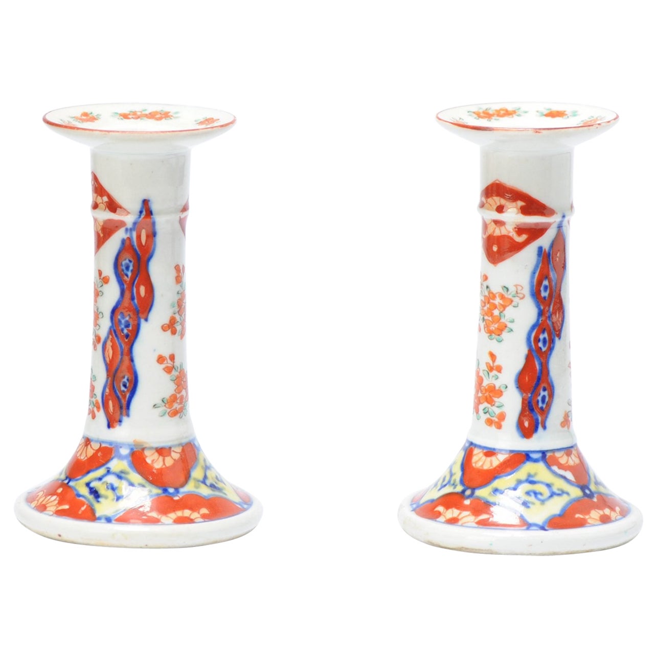 Antique Japanese Porcelain Candle Sticks Edo or Meiji Period, 19th Century