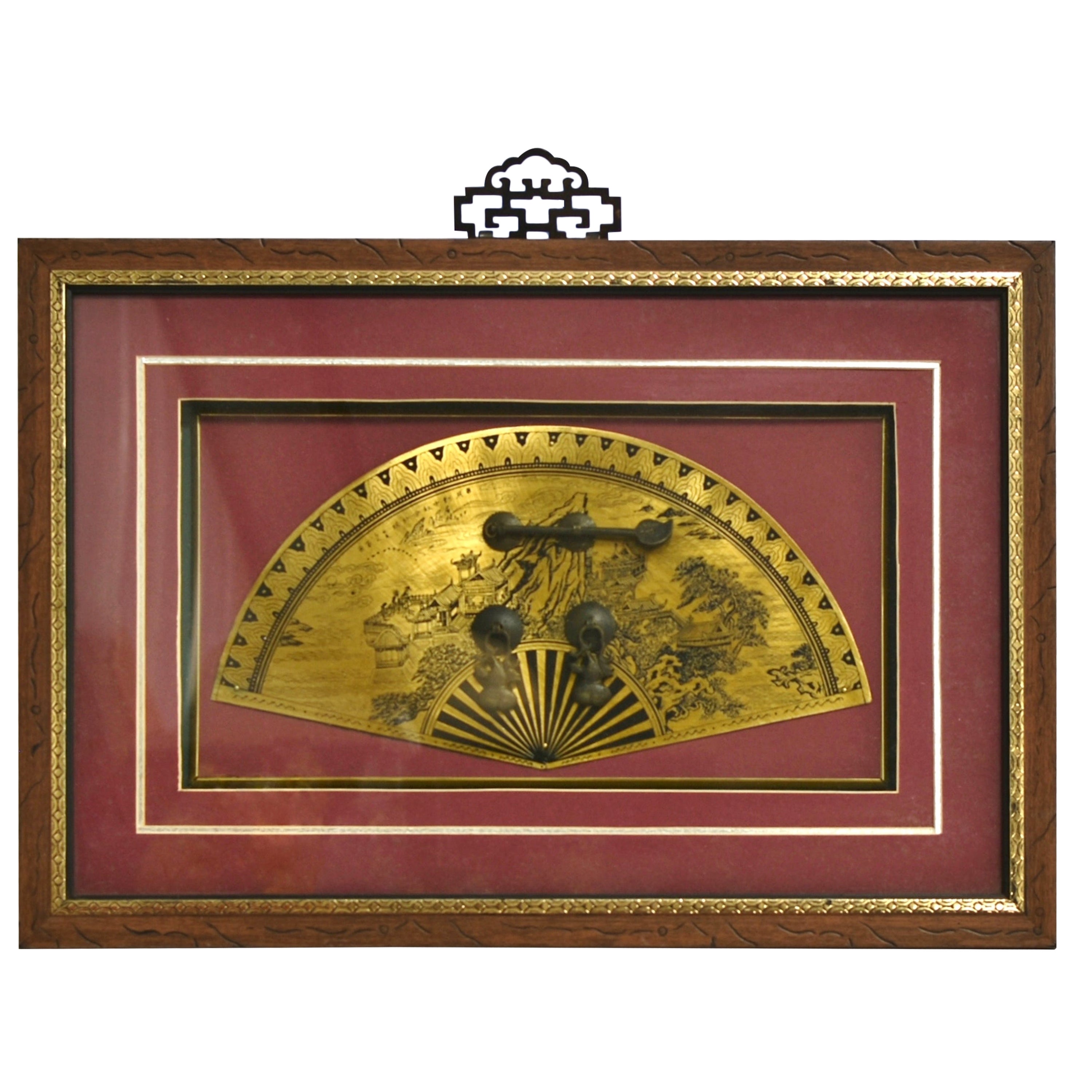Vintage Chinese Brass Fan Hardware Shadow Box For Sale