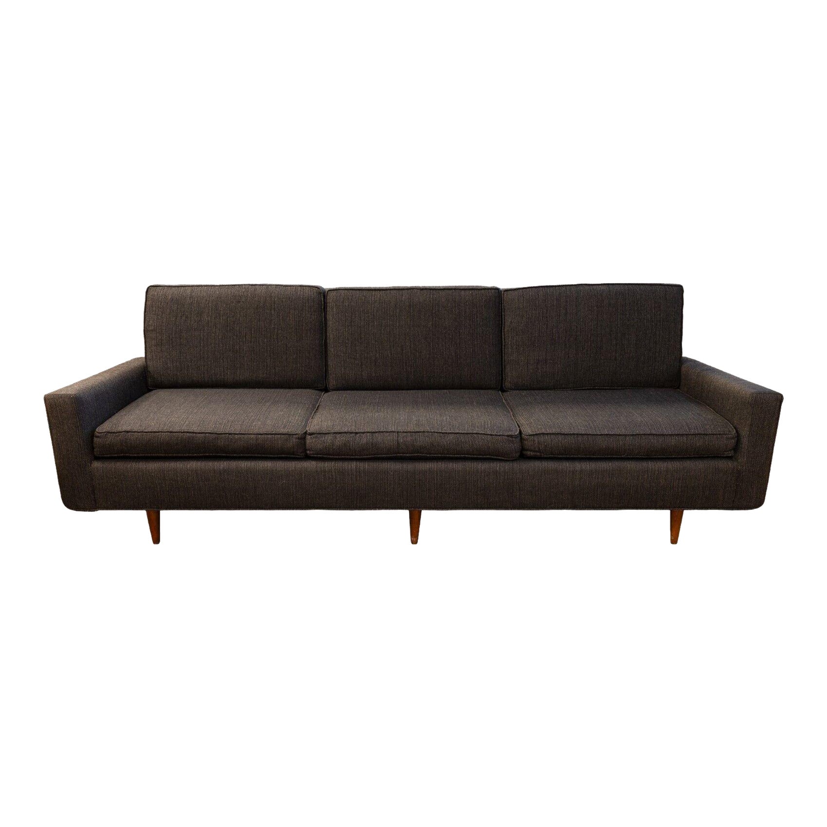 Mid Century Modern Knoll 1950's Black Sofa with Wooden Legs