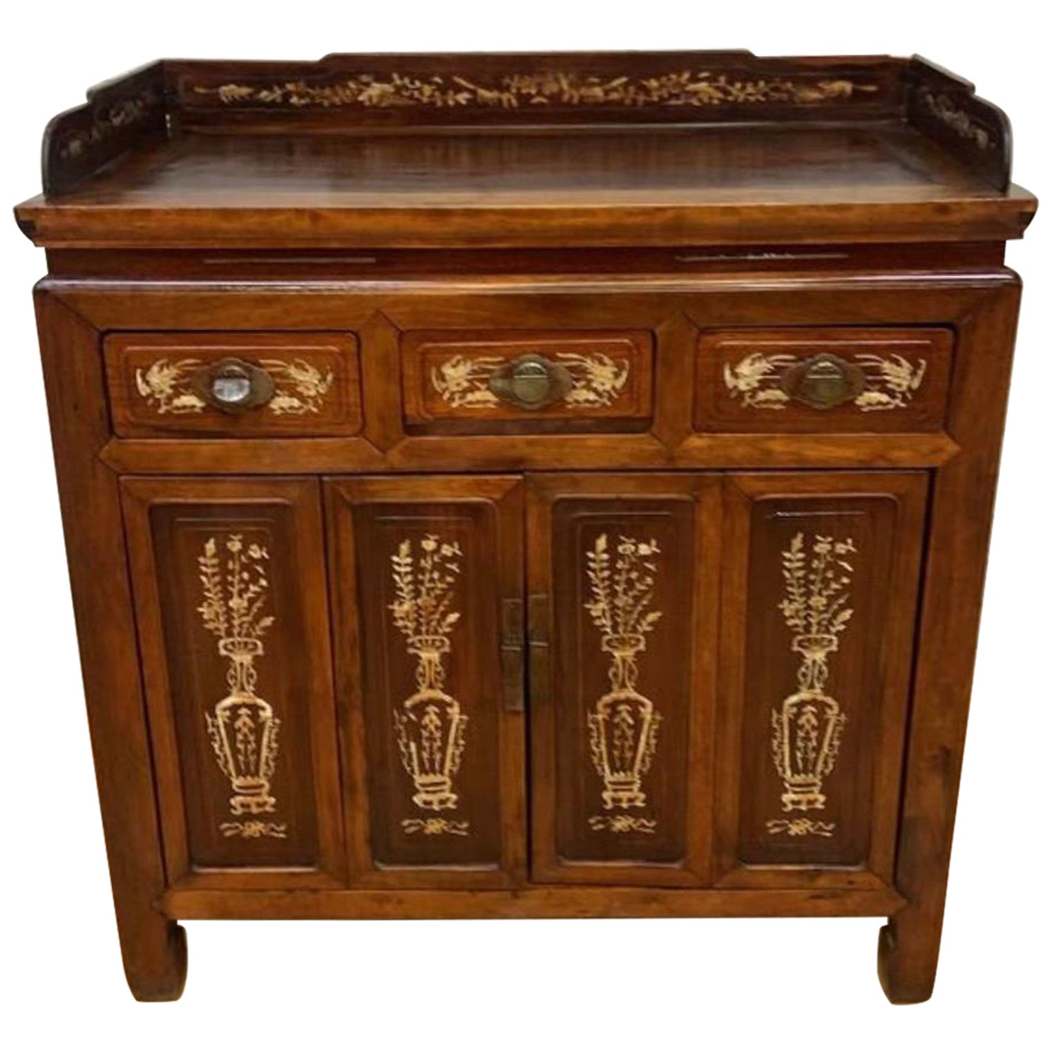 Antique Chinese Jiangsu Province Rosewood with Bone Inlay Sideboard Cabinet For Sale