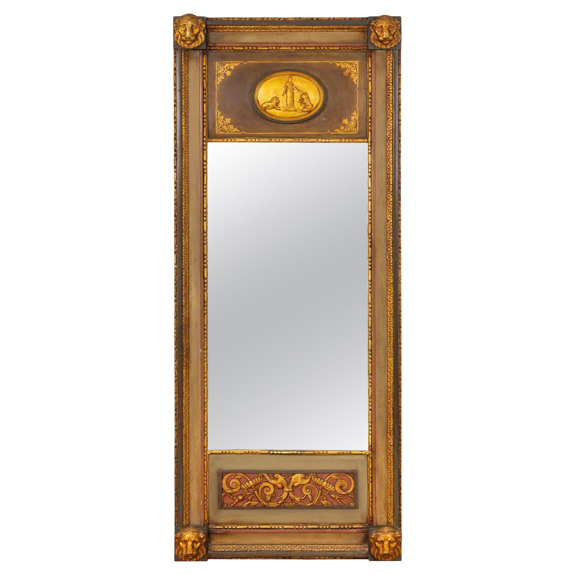 Northern European Neoclassical Painted Antique Pier Mirror, 19th Century