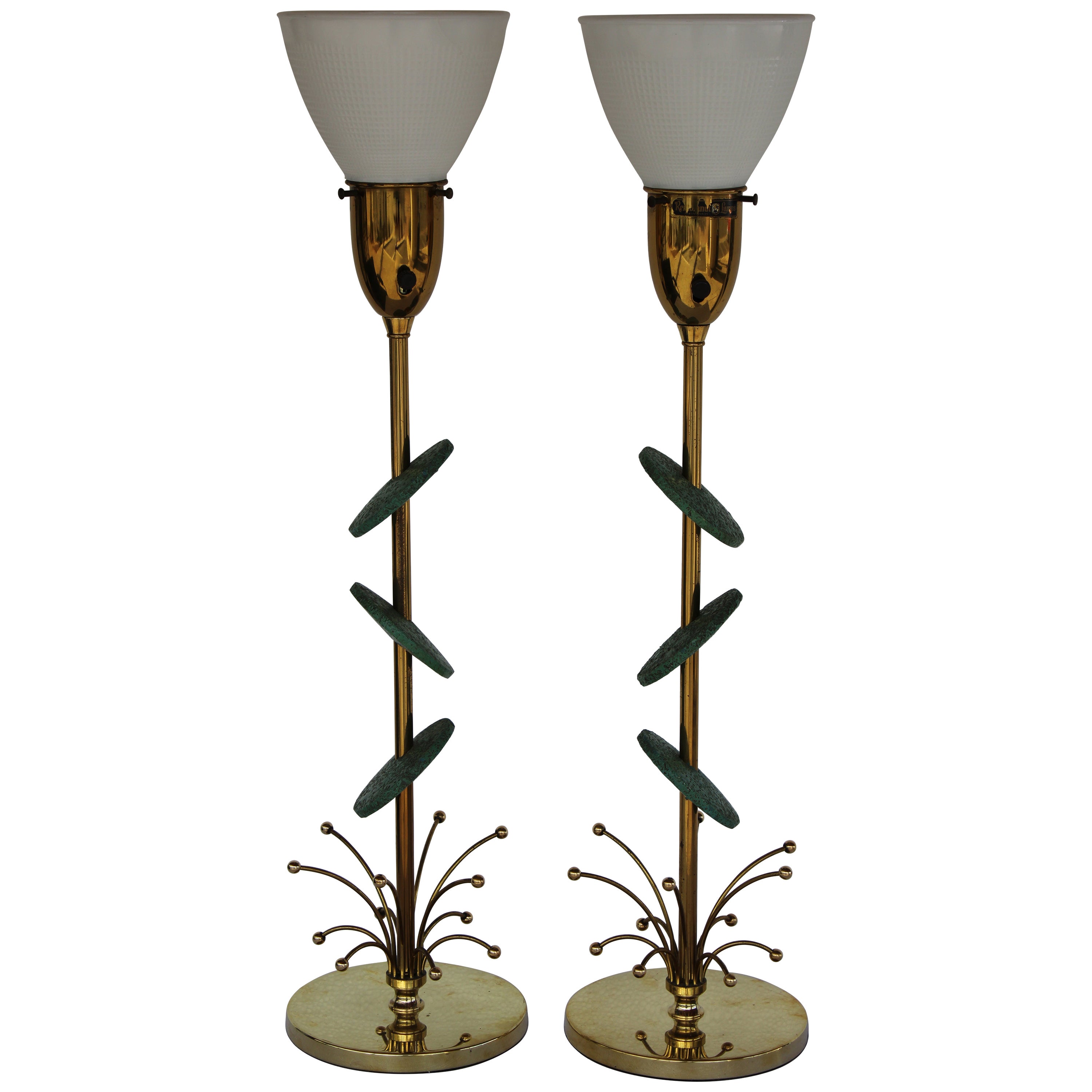Pair of Lamps by Rembrandt Lamp Company (Green Ceramic Disks)