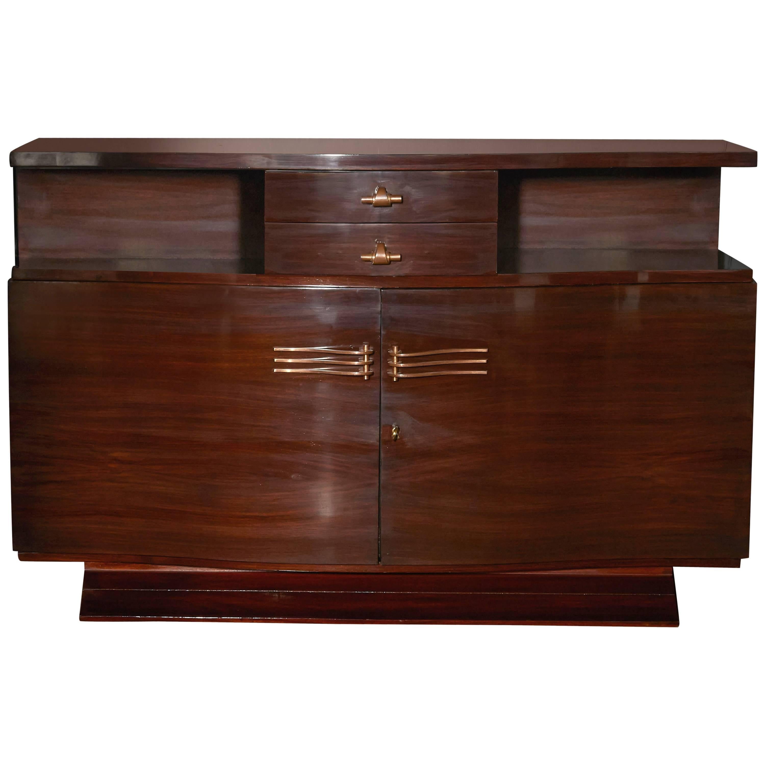 Art Deco Rosewood Sideboard with Bow Fronted Design