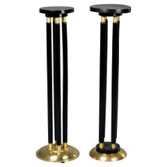 Antique Near Pair Early 20th C Italian Ebonised Stands with Brass Trim 