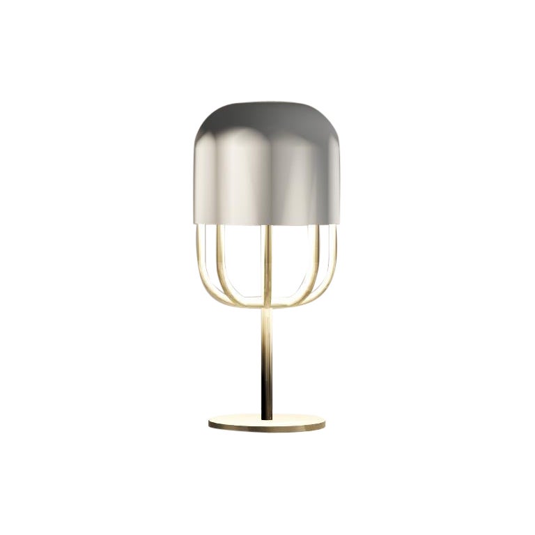 Lampe de table Imagin Capsule en métal poudré et laiton brossé en vente