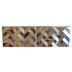 Contemporary Modern Pair of Ello Chevron Mirrored Wall Mounted Cabinets