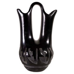 Santa Clara Pueblo Legoria Tafoya Blackware Wedding Vase Used Native Pottery