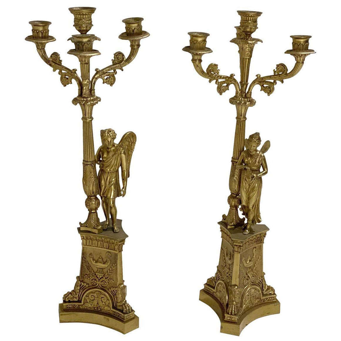 Late 19th century French Empire Bronze Candlestick Table Lamps For Sale