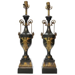 Pair Vintage Neoclassical Patinated Bronze Table Lamps