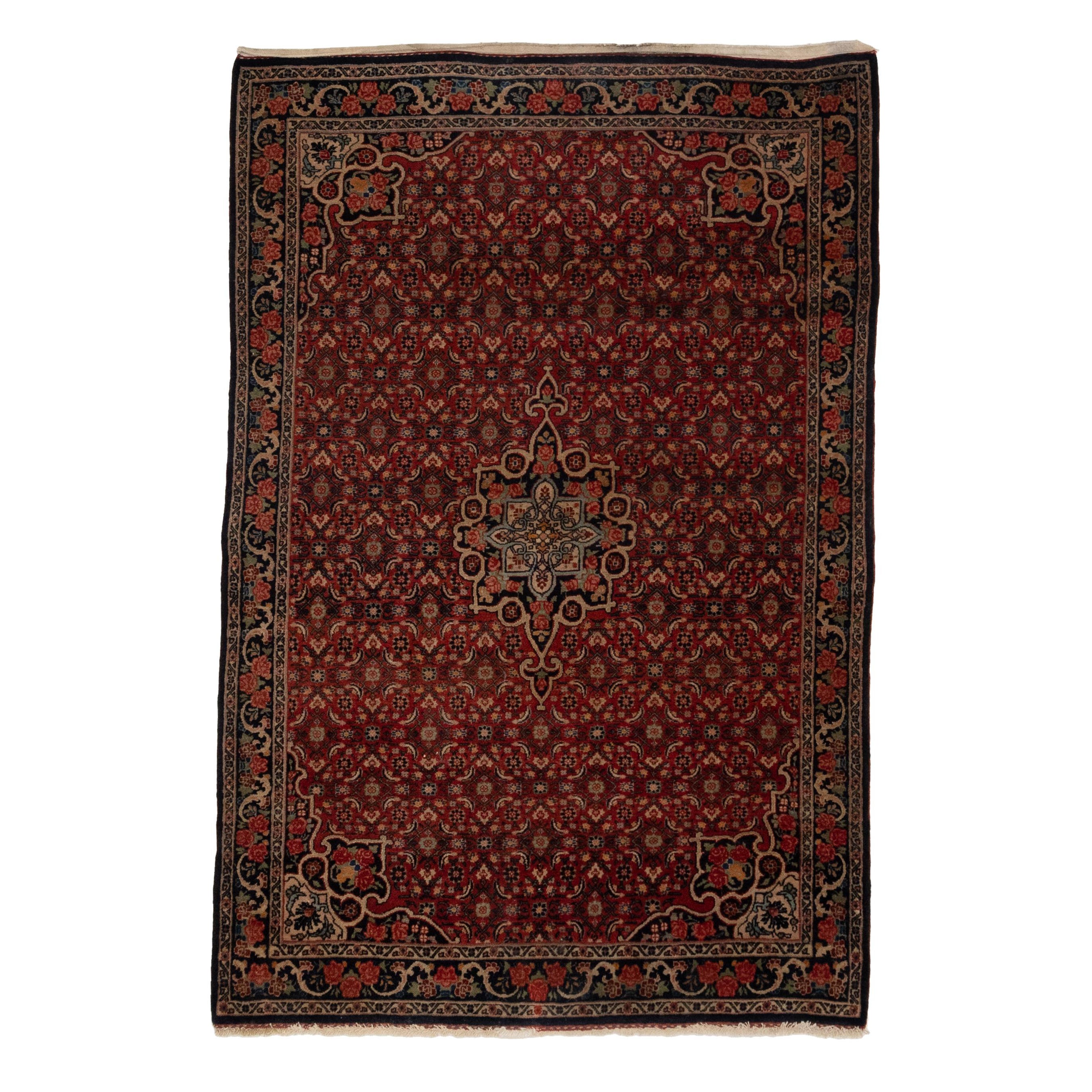 Antique Oriental Rug with floral design on ivory field circa 1880's  For Sale