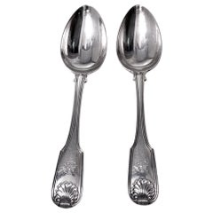 Fiddle Thread Shell Georgian Silver Dessert Spoons London 1821 Richard Poulden