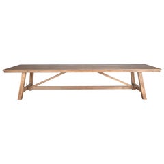 Large Teak Wood Stretcher Base Dining Table 