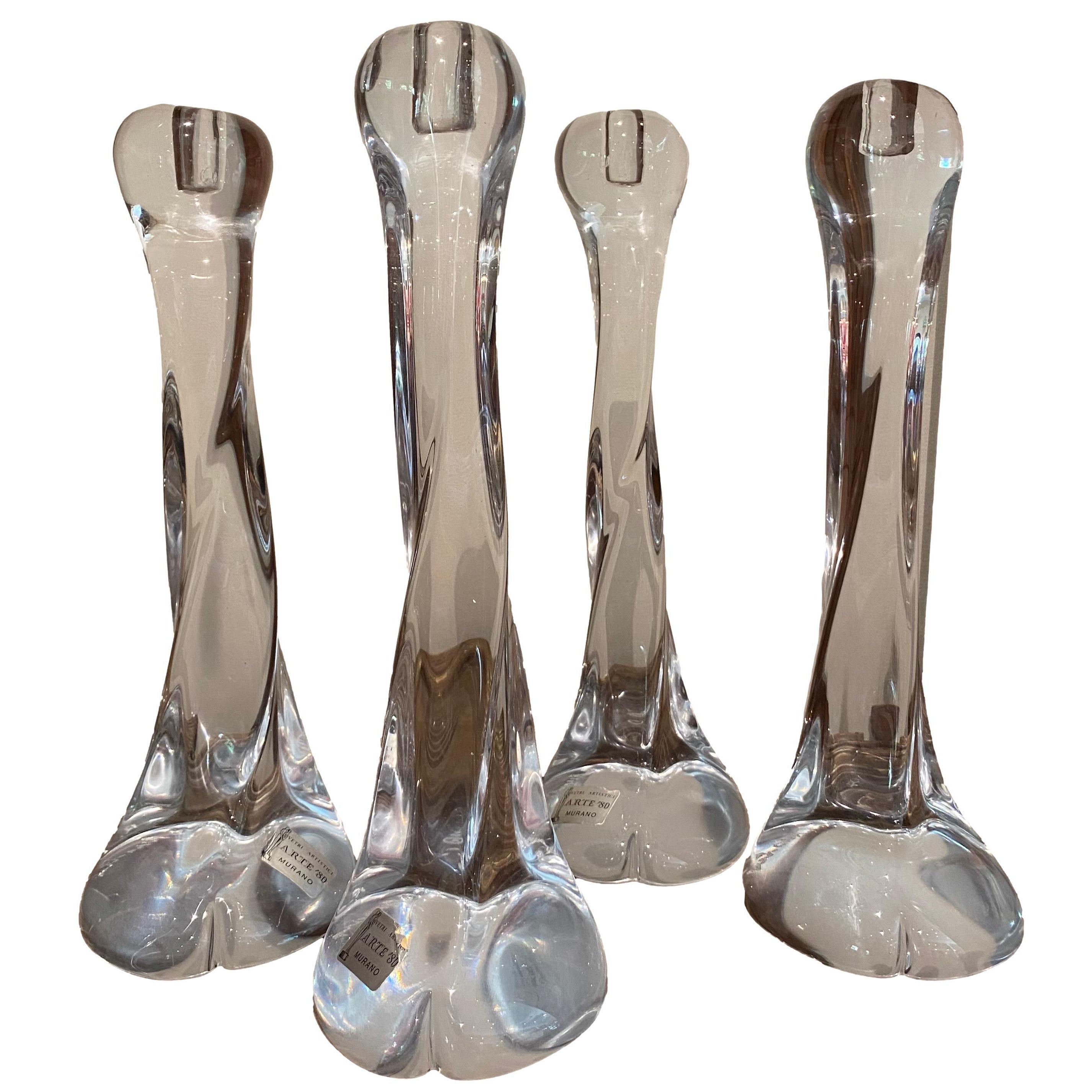 Set of 4 Organic Shaped Murano Glass Candlesticks For Sale