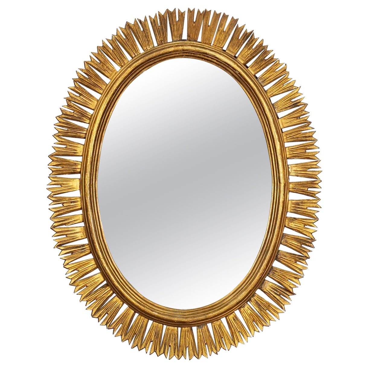 Spanish Gilt Oval Starburst or Sunburst Mirror (H 31 1/2 x W 24 1/2)