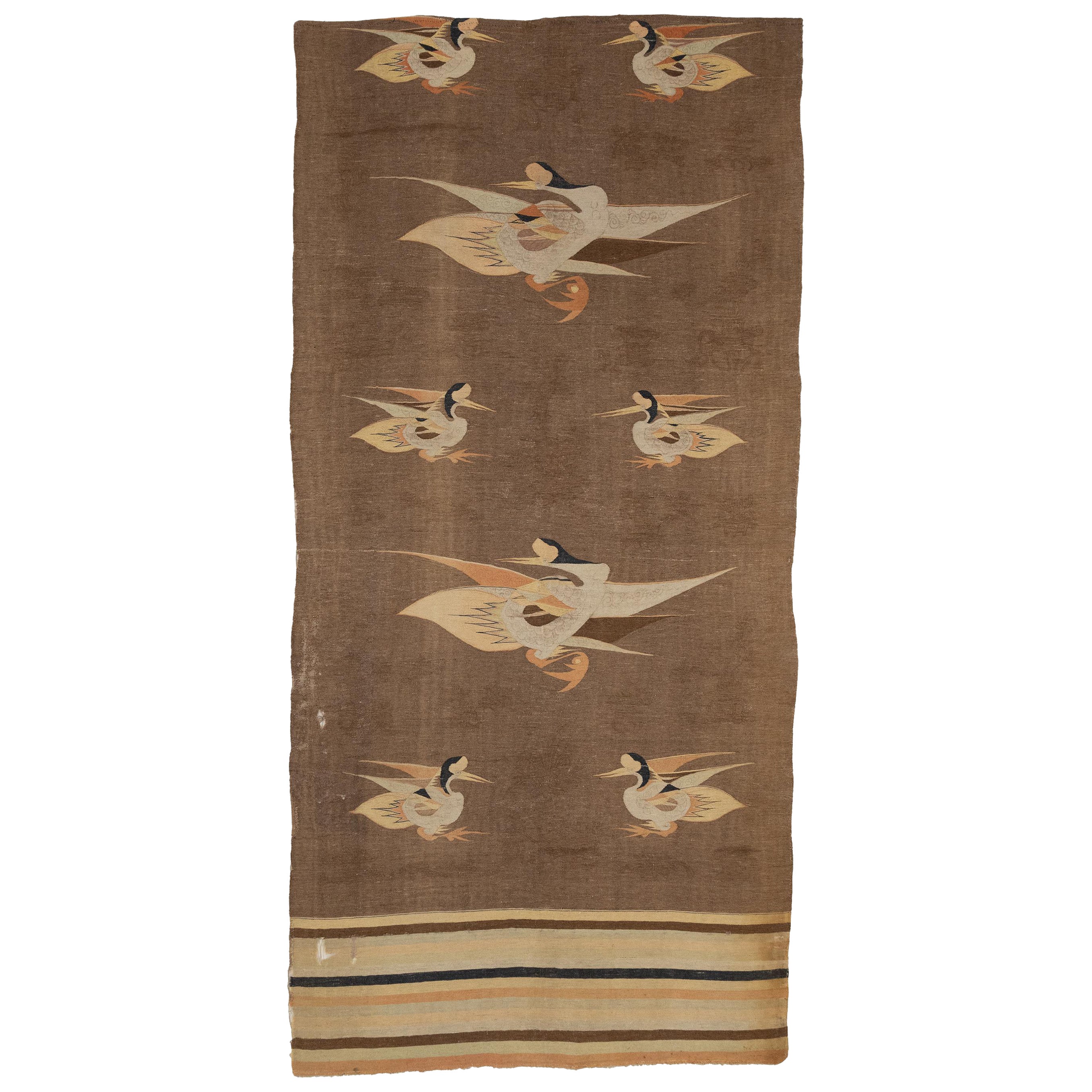 Antiguo Tapiz Kilim Chino de Tejido Plano Circa 1800's con Lana de Camello en venta