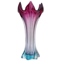 Murano Sommerso Purple Blue Italian Art Glass Abstract Vintage Flower Vase