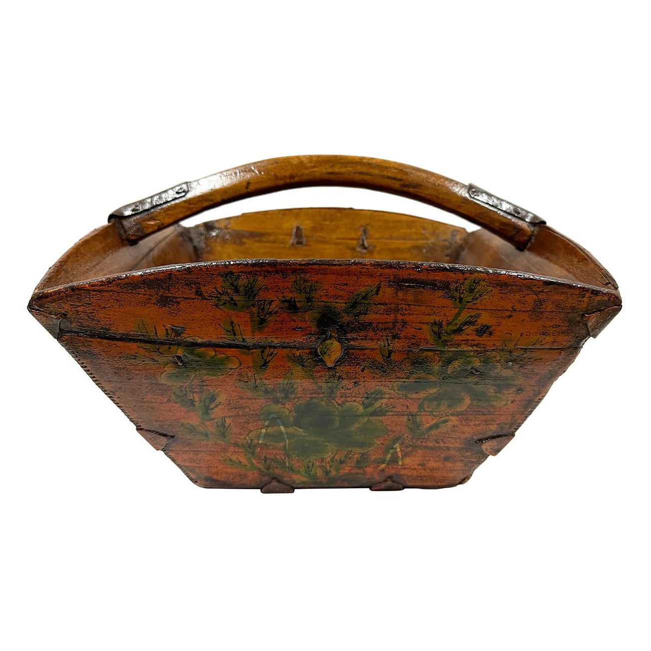 Antiker chinesischer Reismaßkübel aus Holz mit Maß aus dem 19. Jahrhundert