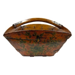 19th Century Used Chinese Wooden Rice Measure Bucket