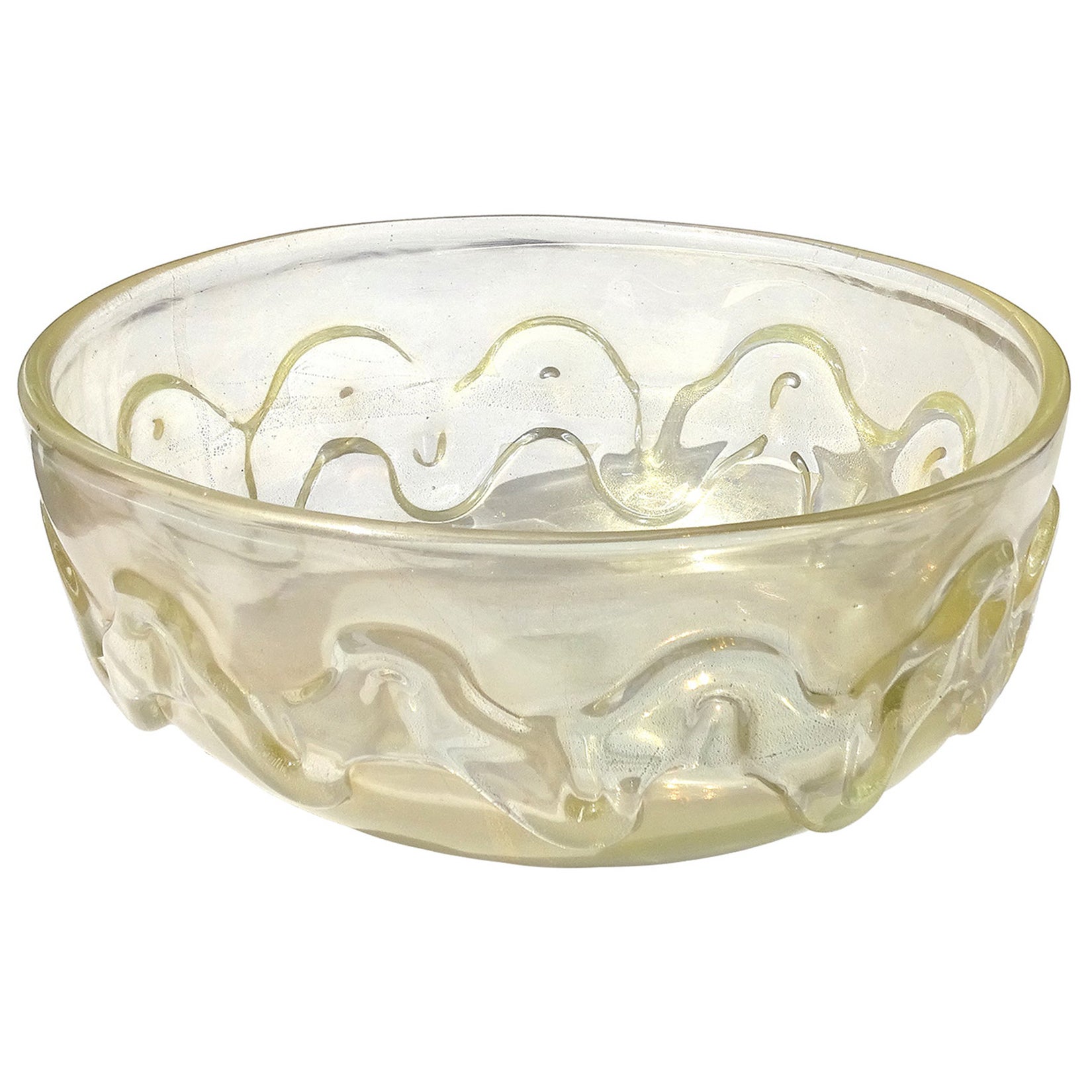 Bol en verre d'art italien irisé Seguso Vetri d'Arte Poli Murano moucheté d'or
