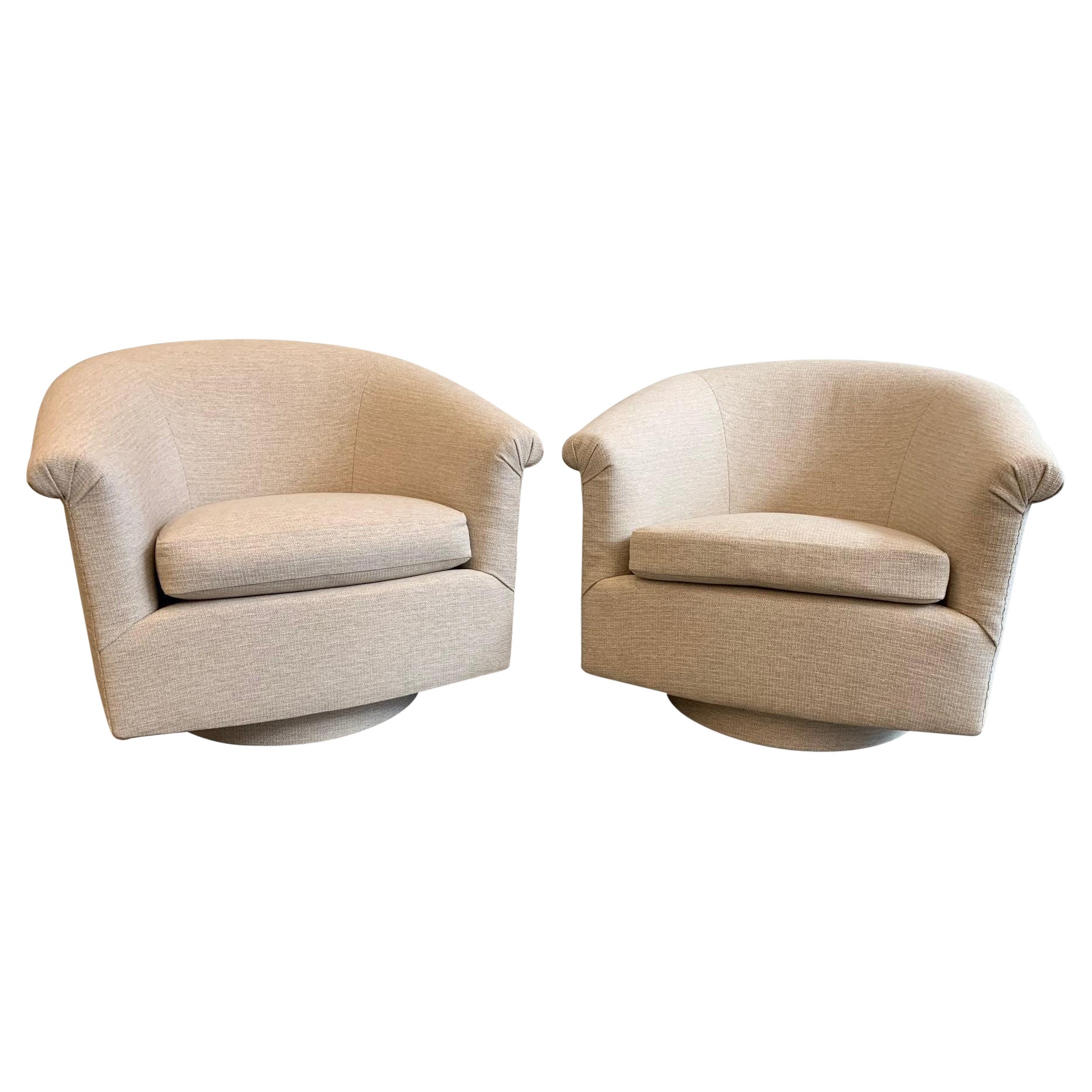 Milo Baughman Style Swivel Lounge Chairs Pair