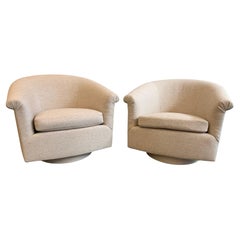 Milo Baughman Style Swivel Lounge Chairs Pair