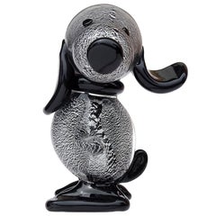 Murano Gambaro Poggi Black Silver Flecks Italian Art Glass Snoopy Dog Sculpture