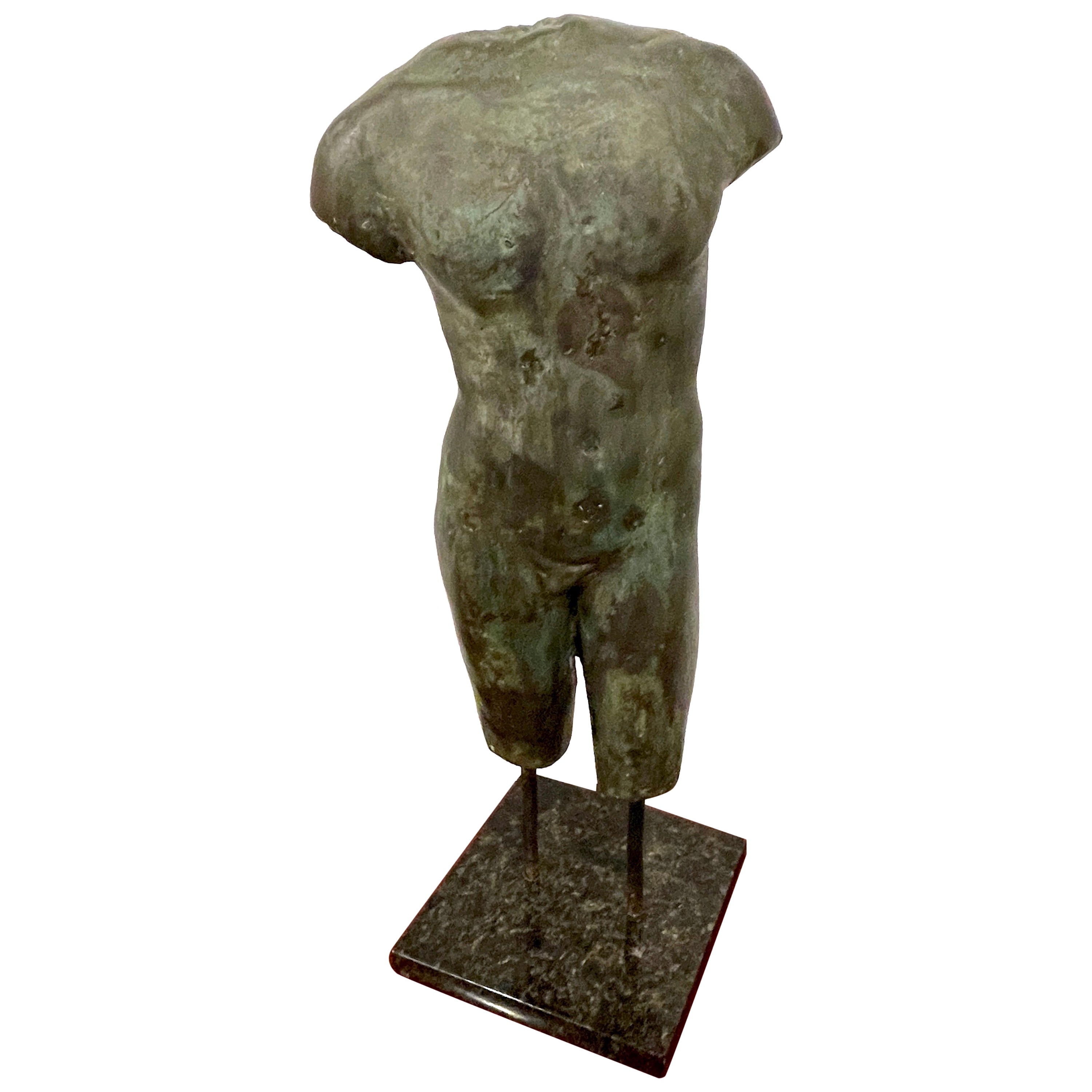 Grand Tour Style Greco-Roman Bronze Male Nude Torso Fragment, Museum Mounted 