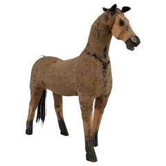 Vintage French Wooden and Burlap Horse