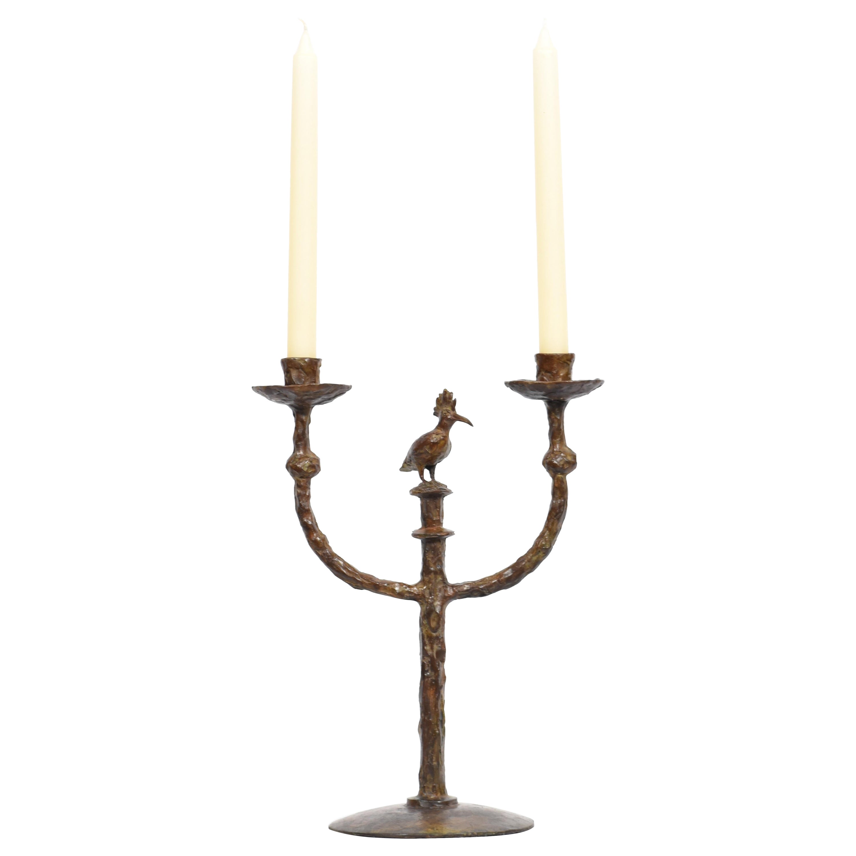 Hoopoe Candlestick in cast bronze featuring an African bird For Sale