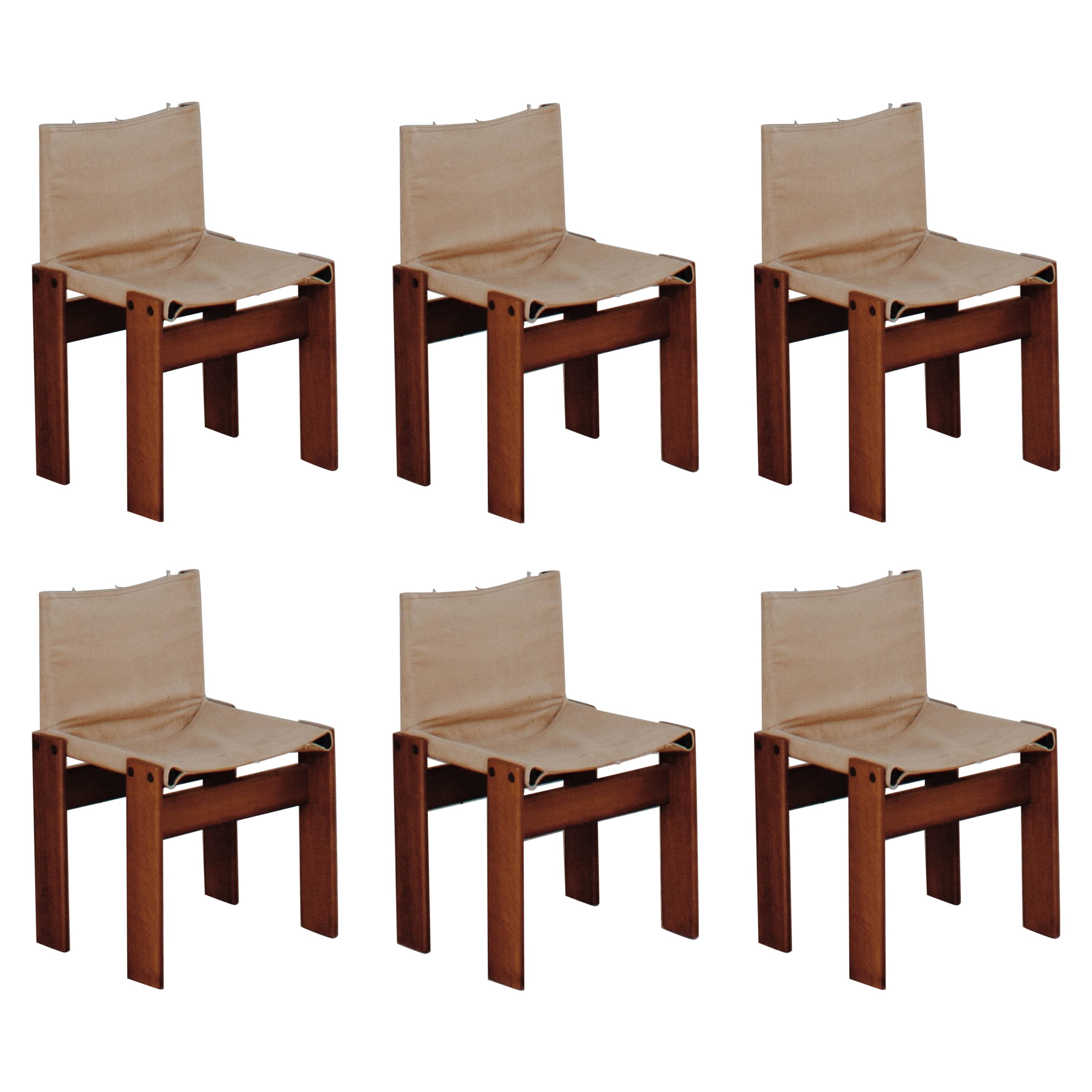 Afra & Tobia Scarpa "Monk" Chairs for Molteni, 1974, Set of 6