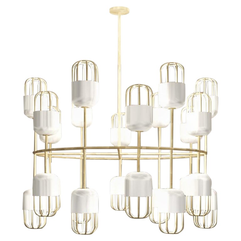 Imagin Capsule Chandelier in Powder-coated Metal and Brushed Brass For Sale