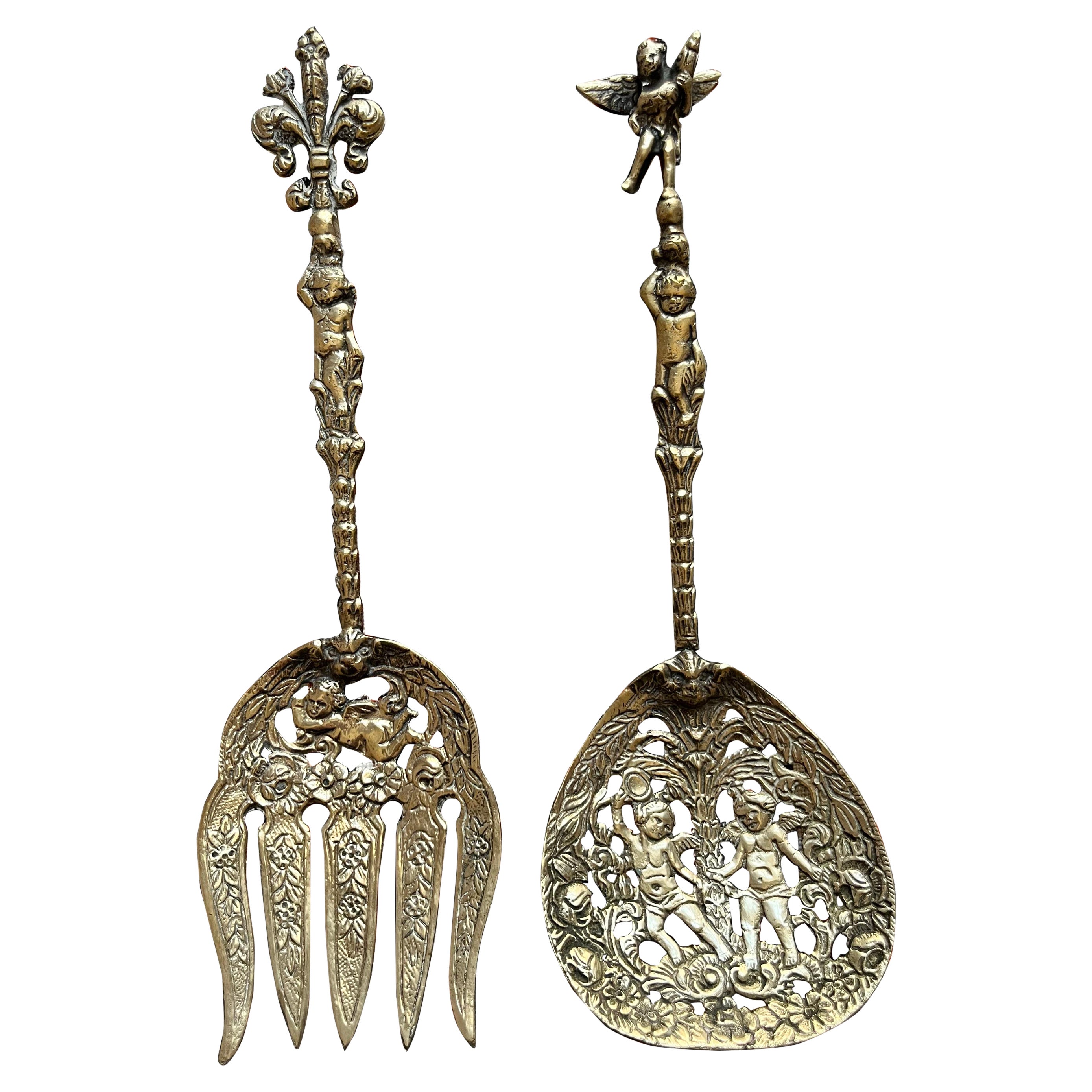 Highly decorated Italian vintage salad servers set For Sale