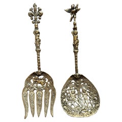 Highly decorated Italian Antique salad servers set