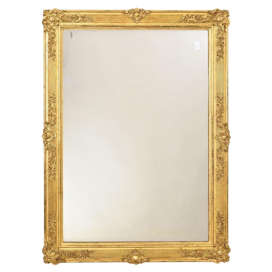 Antique Rectangular Gilded Gold Leaf Mirror, First Half 19th Century