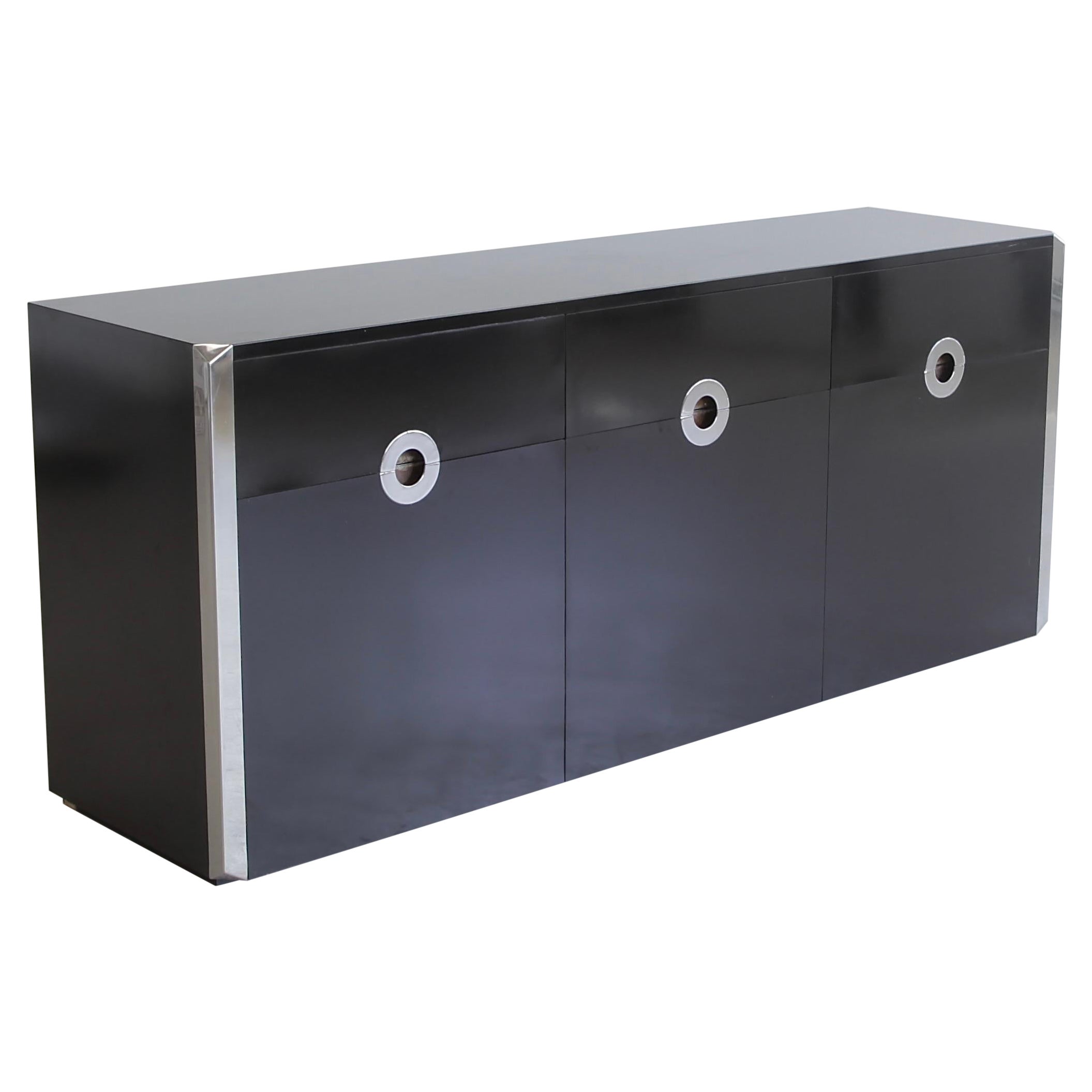 Original black 3-door Sideboard by Willy RIZZO, Sabot 1972 For Sale