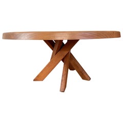 Retro Round Table T 21 E Round SFAX Pierre CHAPO 1979 In French Elm. 