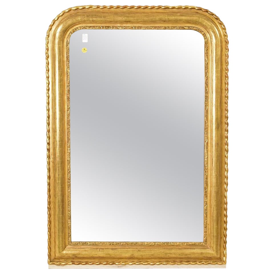 Miroir doré ancien, miroir ancien, feuille d'or, milieu du 19e siècle.